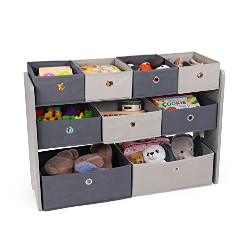Humble Crew Kids Toy Organizer with 9 Storage Fabric Bins, Grey