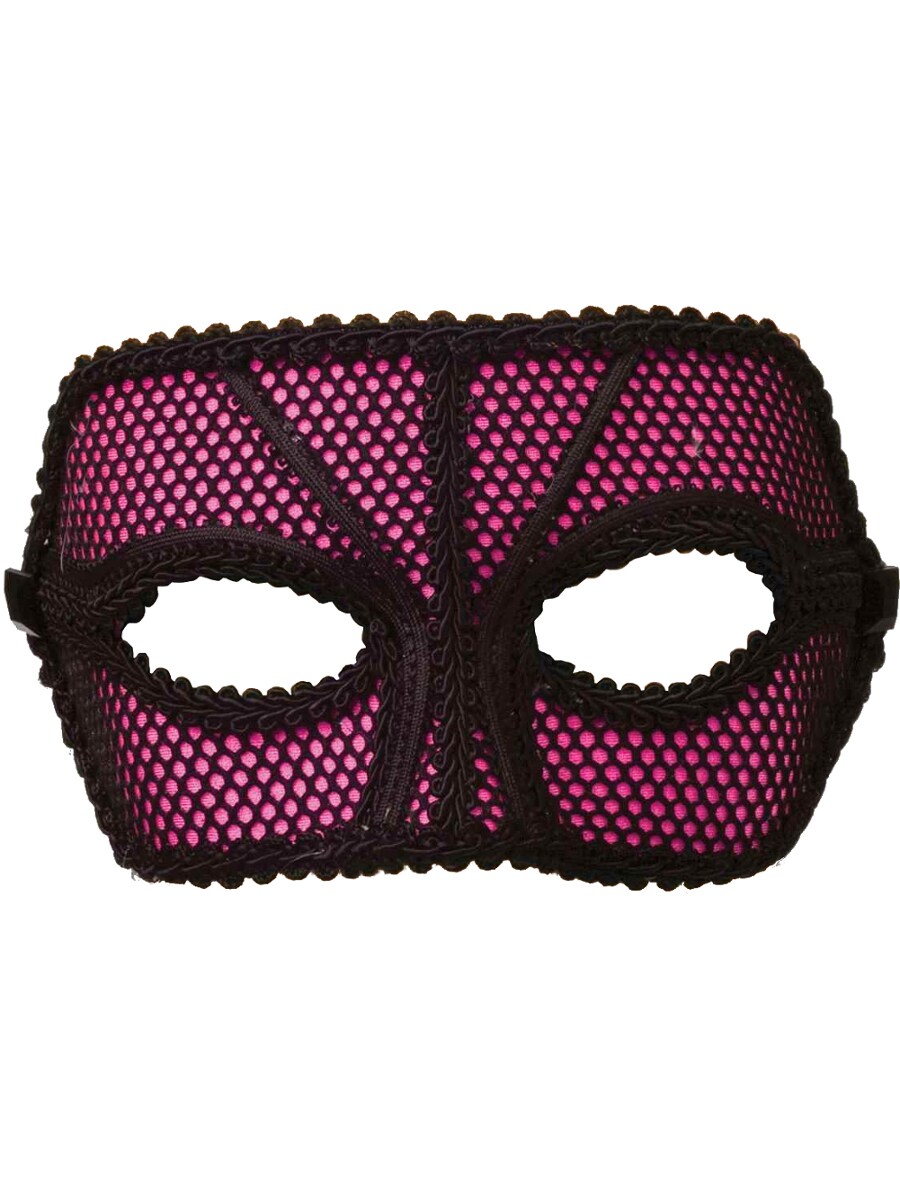 Deluxe Retro 80s Neon Black and Pink Fishnet Costume Venetian Eye Mask