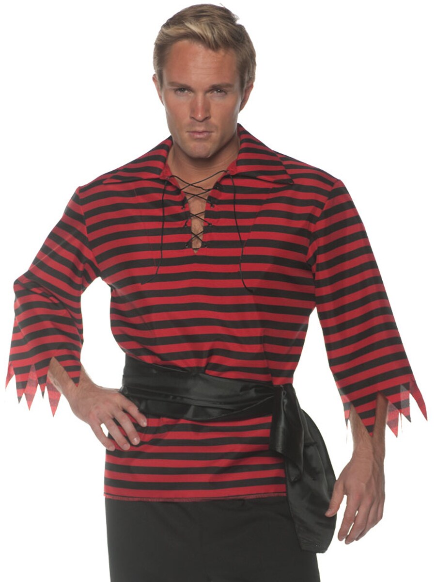 Men&#x27;s Red And Black Striped Pirate Costume Shirt