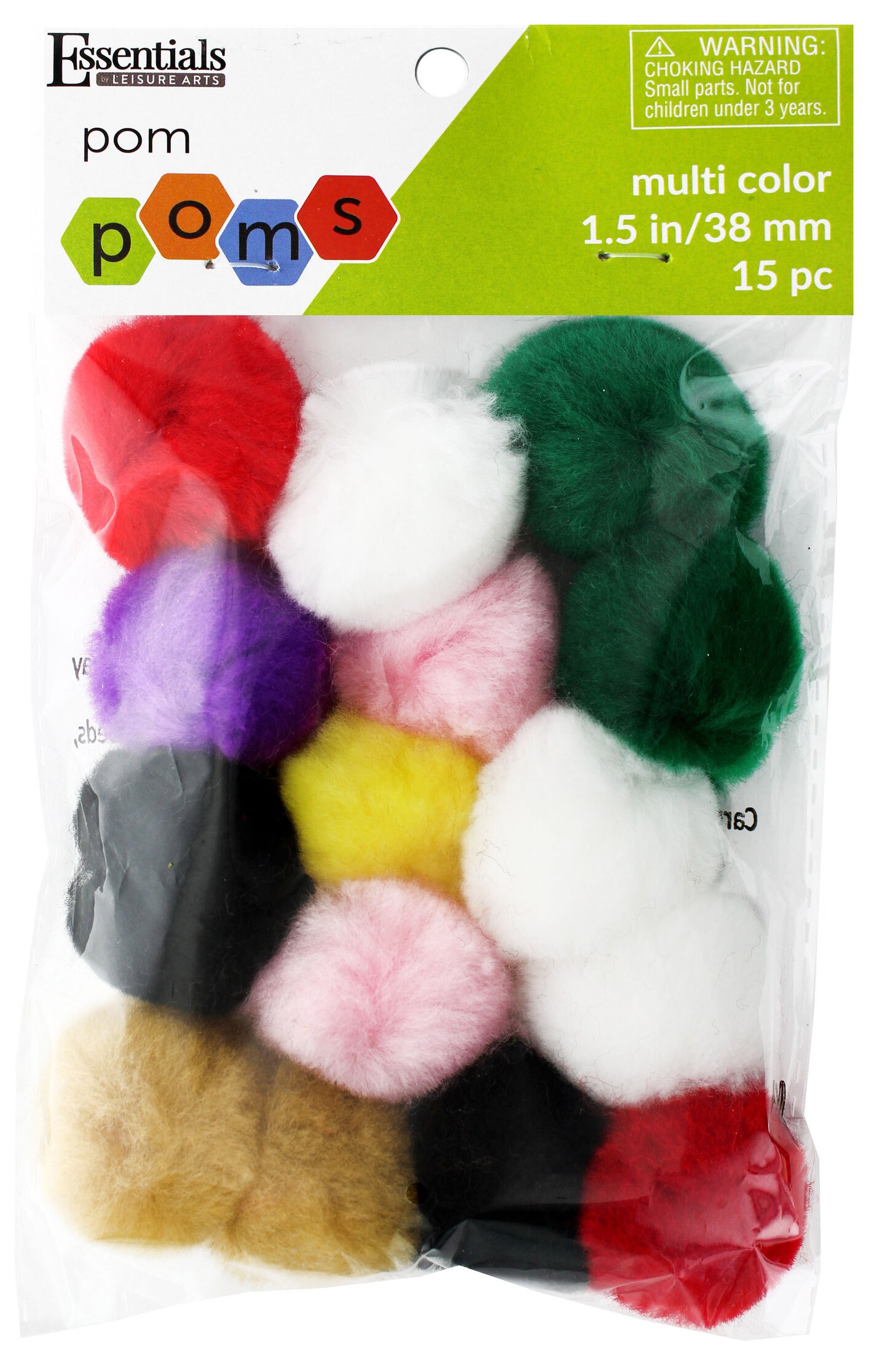 Essentials By Leisure Arts Pom Poms, Multi-Colored, 1.5", 15 Pieces Per Pack