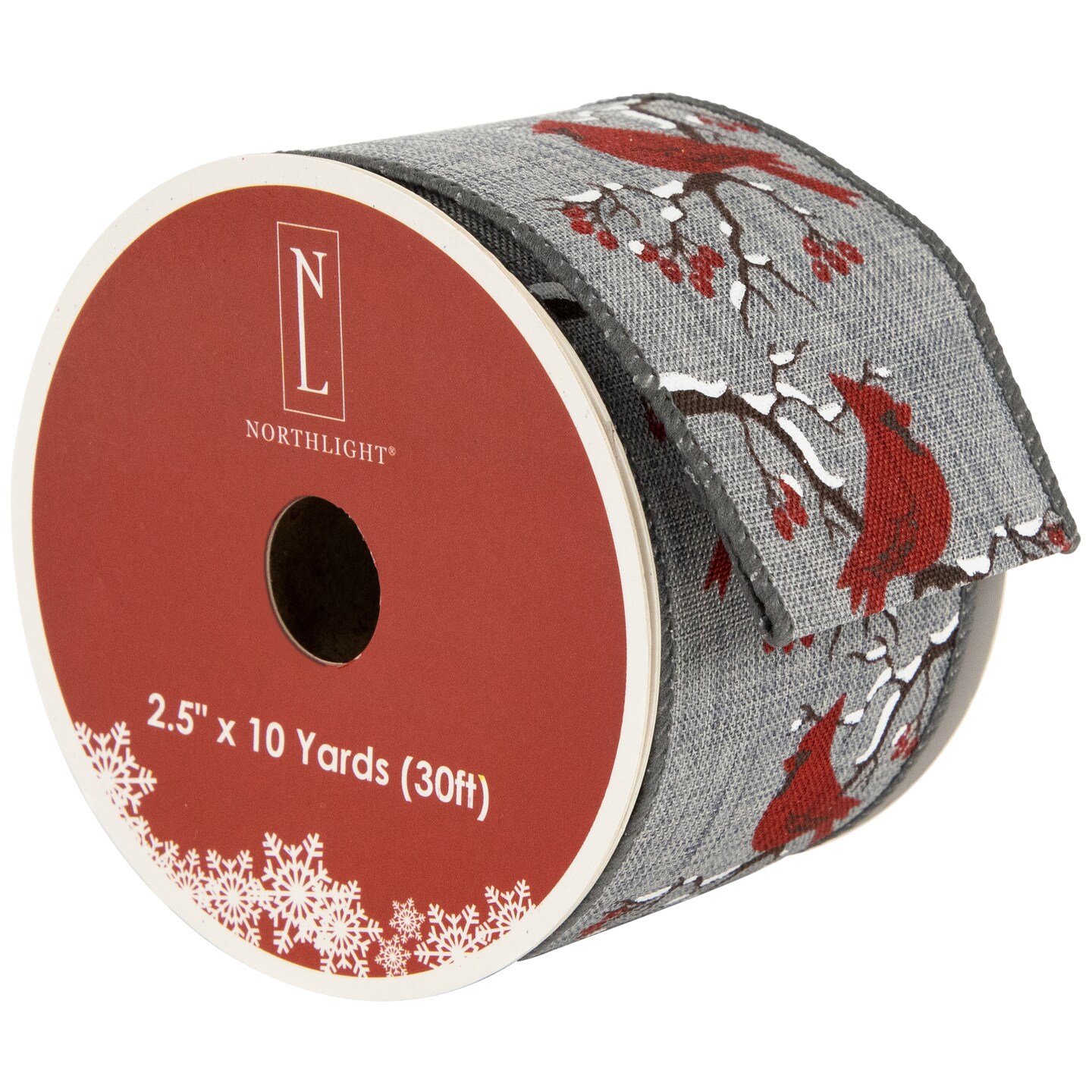 Northlight Gray and Red Cardinal Wired Craft Christmas Ribbon 2.5&#x22; x 10 Yards