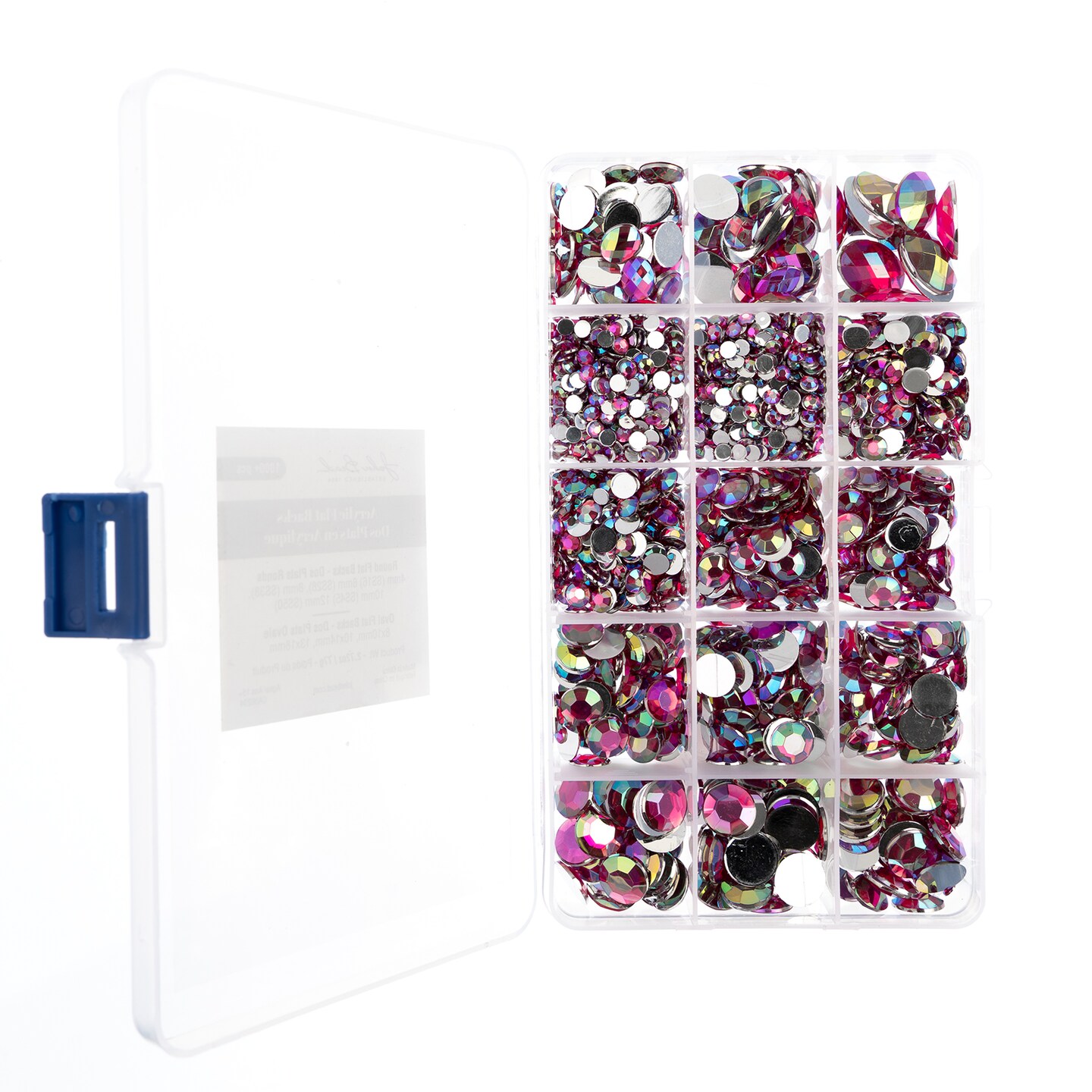 John Bead Pink AB Assorted Round & Oval Acrylic Flat Back Rhinestones Box