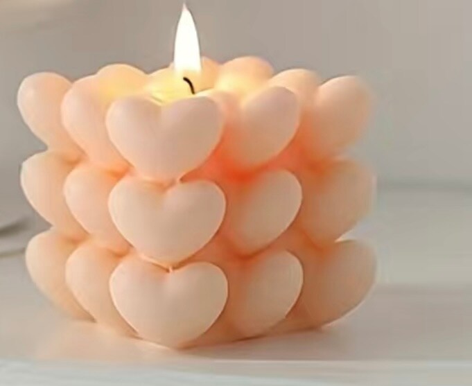 Valentine's day, Heart shaped Cube candle, Pillar candle