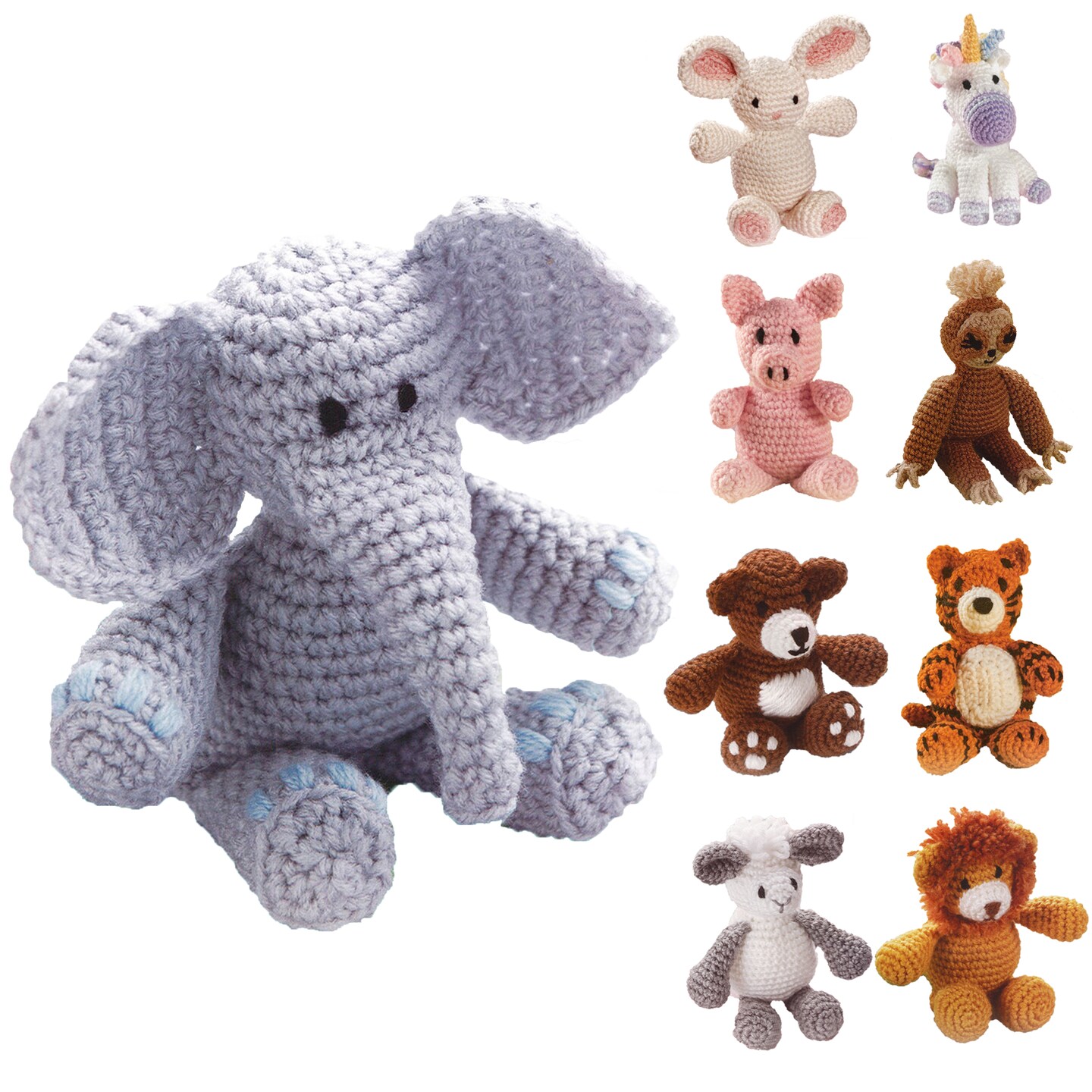 Leisure Arts Little Crochet Friend Animals Crochet Kit, Elephant, 8&#x22;, Complete Kit, Learn To Animal Starter Kit For All Ages, Includes Instructions, Diy Amigurumi Kits