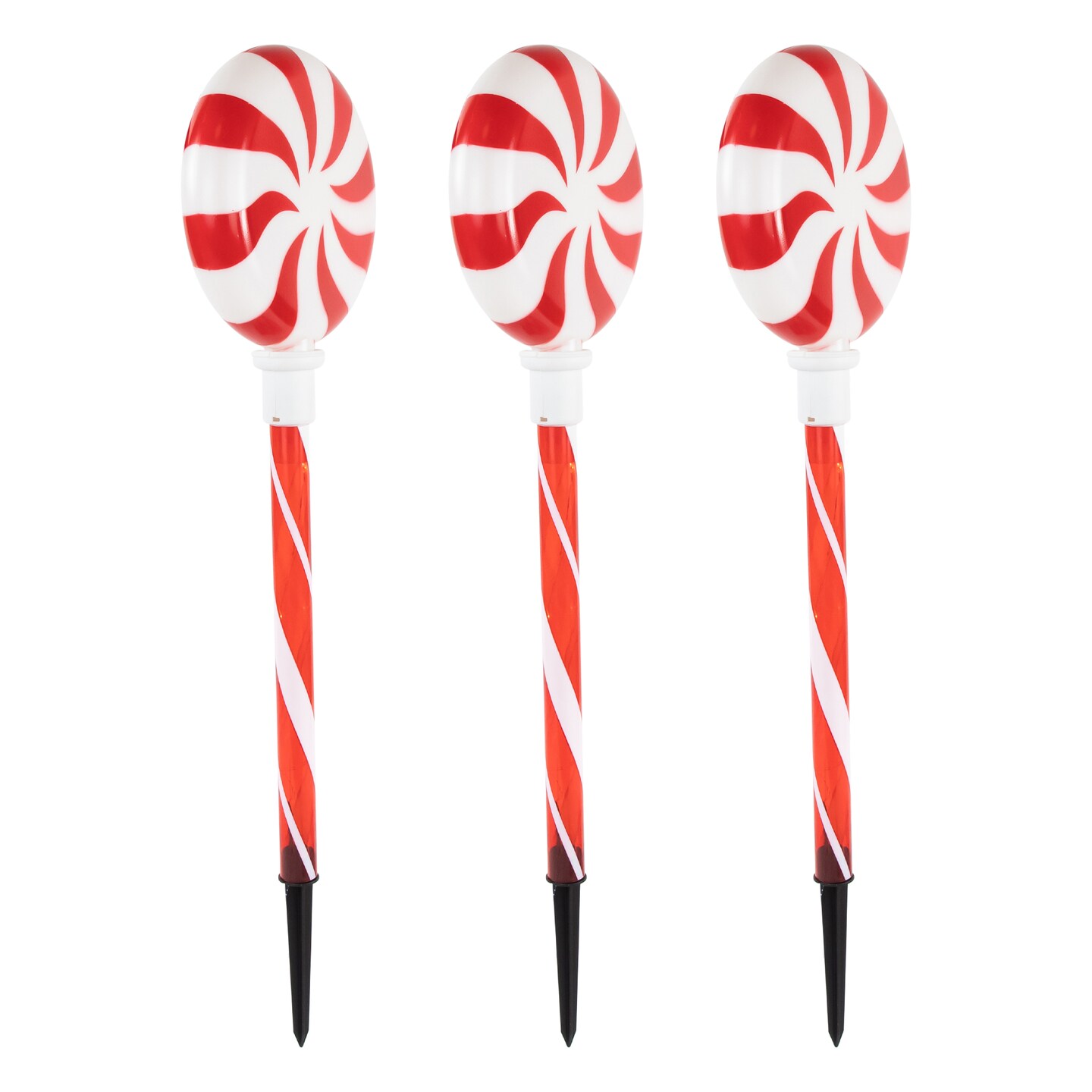 Northlight LED Lighted Peppermint Swirl Candy Christmas Pathway Markers - Warm White Lights - 26&#x22; - 3ct
