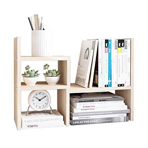 Jerry &#x26; Maggie - Desktop Organizer Office Storage Rack Adjustable Wood Display Shelf | Birthday Gifts - Toy - Home Decor | - Free Style Rotation Display - True Natural Stand Shelf White Wood Tone