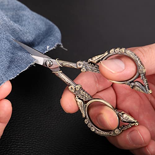 YOUGUOM Embroidery Scissors, Small Sharp Pointed Sewing Scissors for Craft Cross Stitch Needlework Artwork Knitting Thread Yarn Detail Cutting Tools, 4.6in Little Bronze Bird Scissor