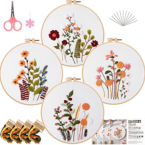 ojindiy 4 Sets Embroidery Kit Starter with Pattern and