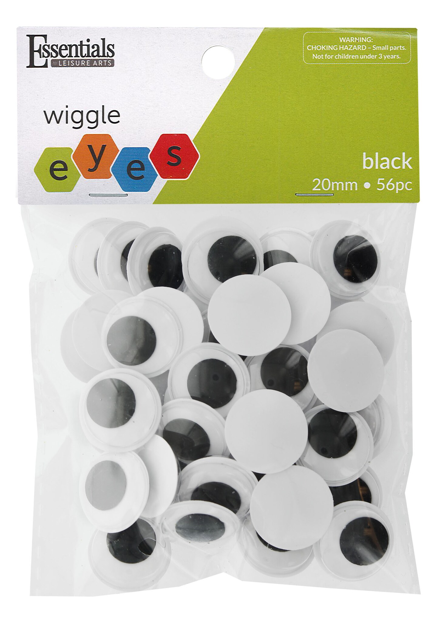Essentials by Leisure Arts Eyes Paste On Moveable 20mm Black 56pc Googly Eyes, Google Eyes for Crafts, Big Googly Eyes for Crafts, Wiggle Eyes, Craft Eyes