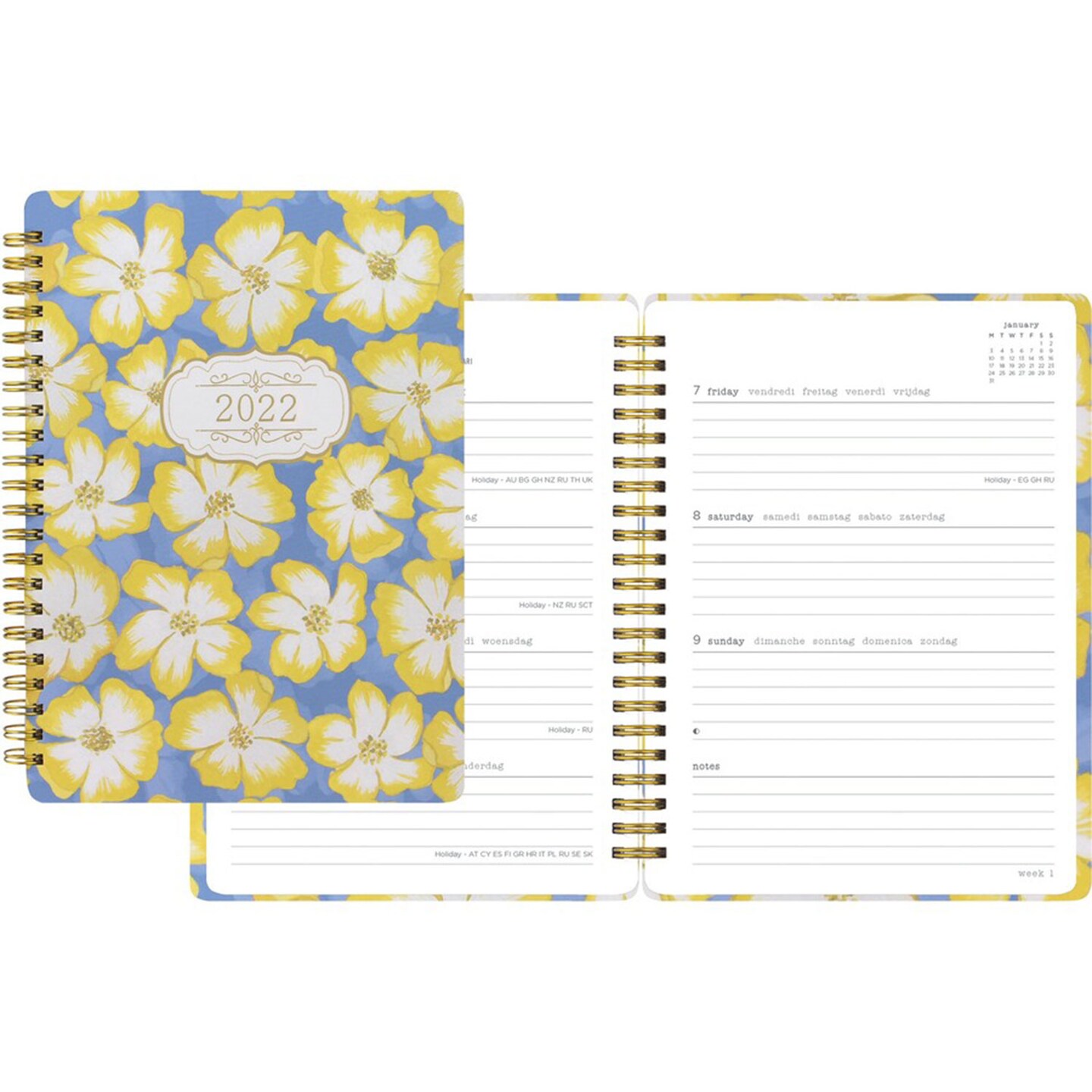 Letts Of London Bloom Design Planner, Weekly, 1 Year, January 2021 till December 2021, Twin Wire, Yellow, Daily Block, Durable Cover, Page Marker