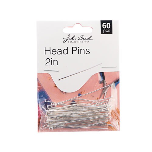 John Bead Must Have Findings 20 Gauge 2&#x22; Head Pins, 60pcs