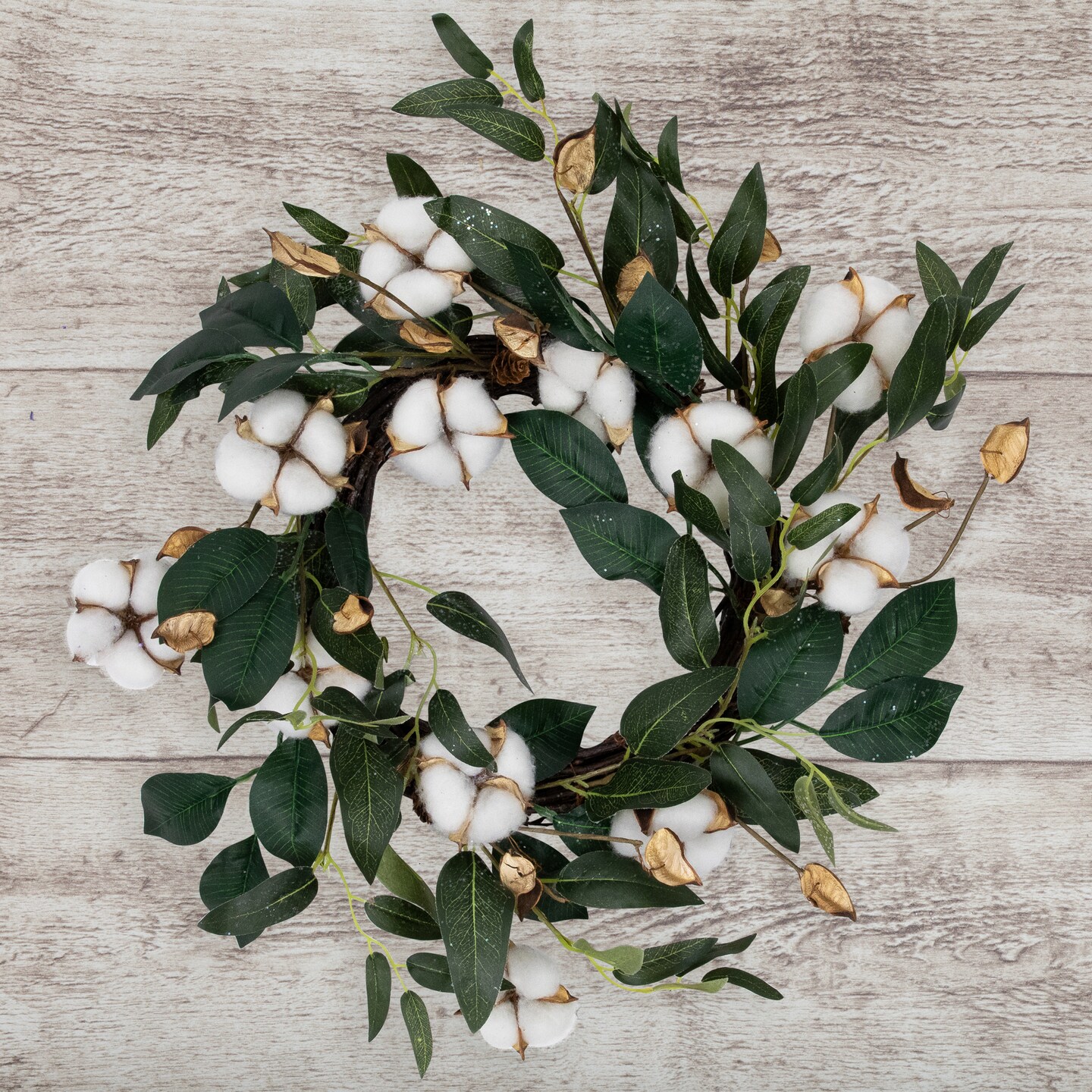 Northlight Cotton Flowers with Foliage Twig Wreath - Thumbnail 5