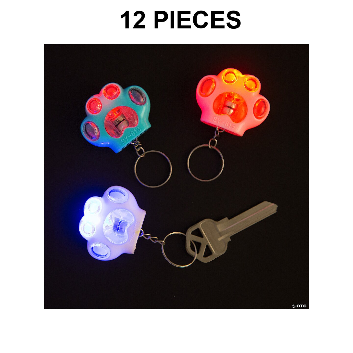 Light-Up Paw Keychains - 12 Pc.