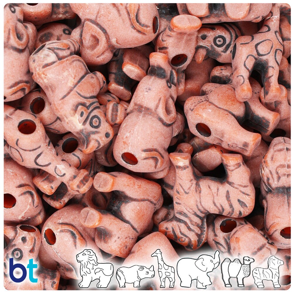 BeadTin Cinnabar Antique Safari Animal Plastic Pony Beads (2oz)