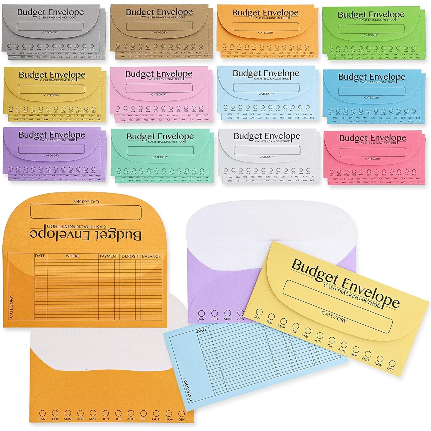 96 Pack Bulk Budget Envelopes for Cash System, Budgeting Tracker Binder, Money Saving Challenge, 12 Colors (6.5 x 3 In)