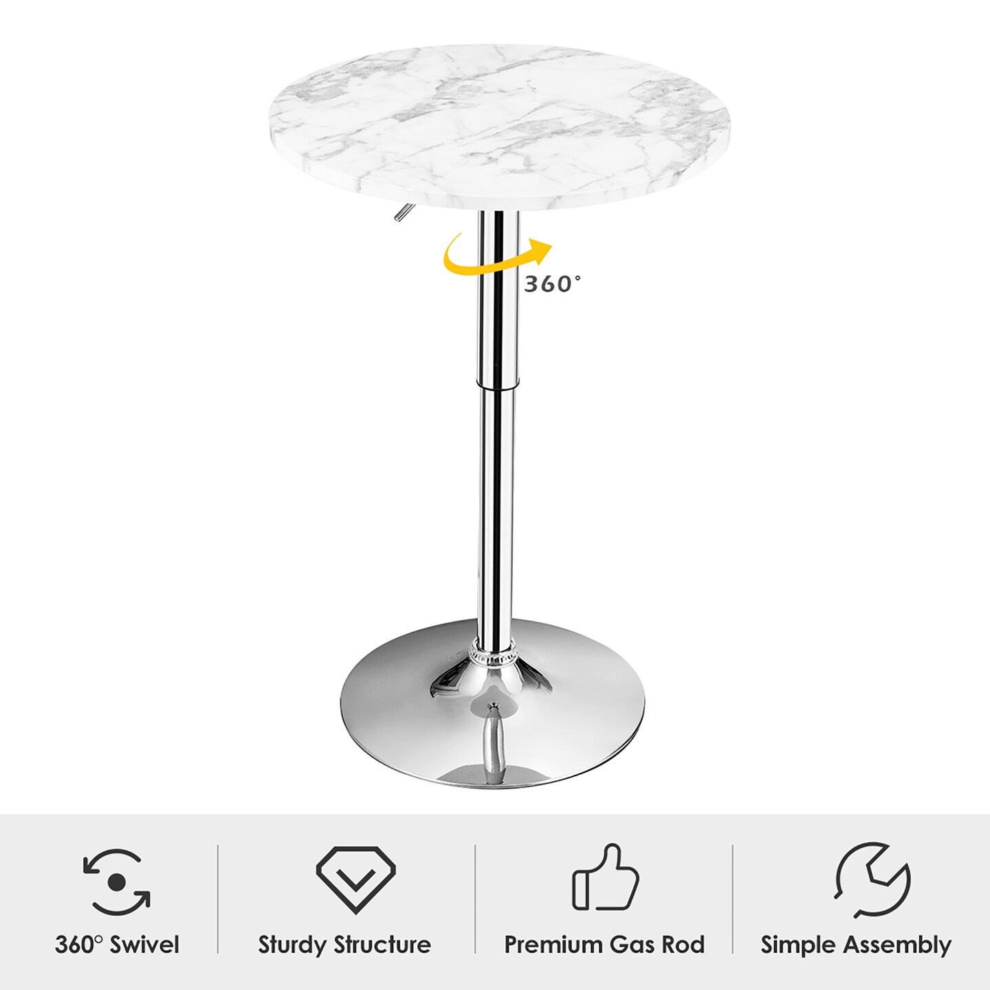 Costway Round Bistro Bar Table Height Adjustable 360-degree Swivel