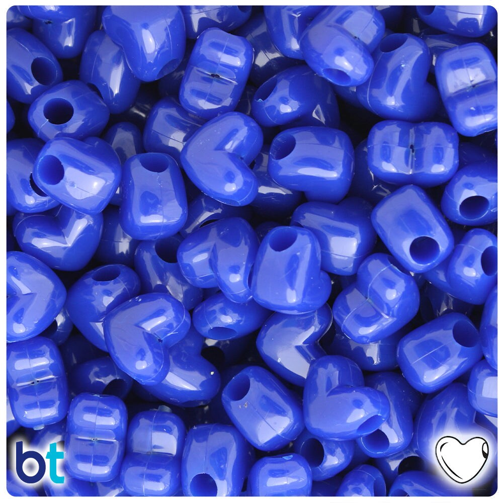 BeadTin Royal Blue Opaque 12mm Heart (HH) Plastic Pony Beads (250pcs)