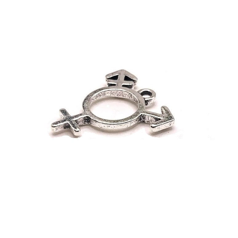 1, 4, 20 or 50 Pieces: Antique Silver Transgender Pride Symbol Pendant Charm, LGBTQIA+, Rainbow Pride