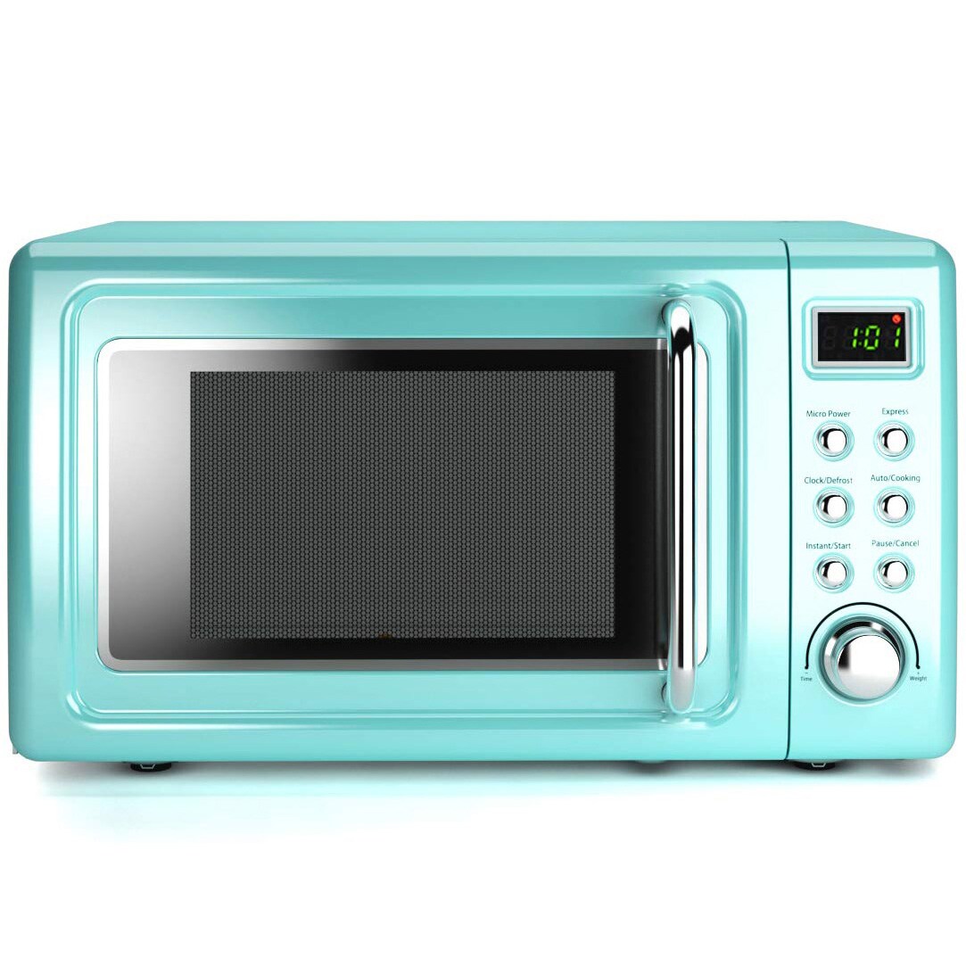 Costway 0.7Cu.ft Retro Countertop Microwave Oven 700W LED Display Glass Turntable Green/Black/Rose Gold/White
