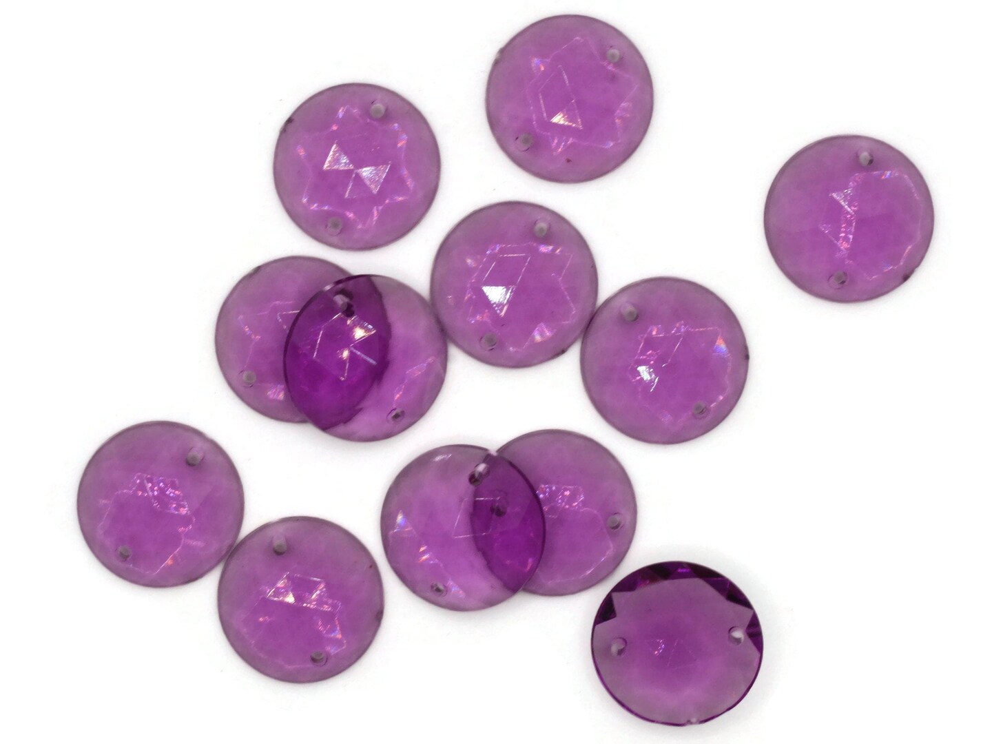 12 19mm Faceted Round Purple Vintage West Germany Plastic Sew On Cabochons