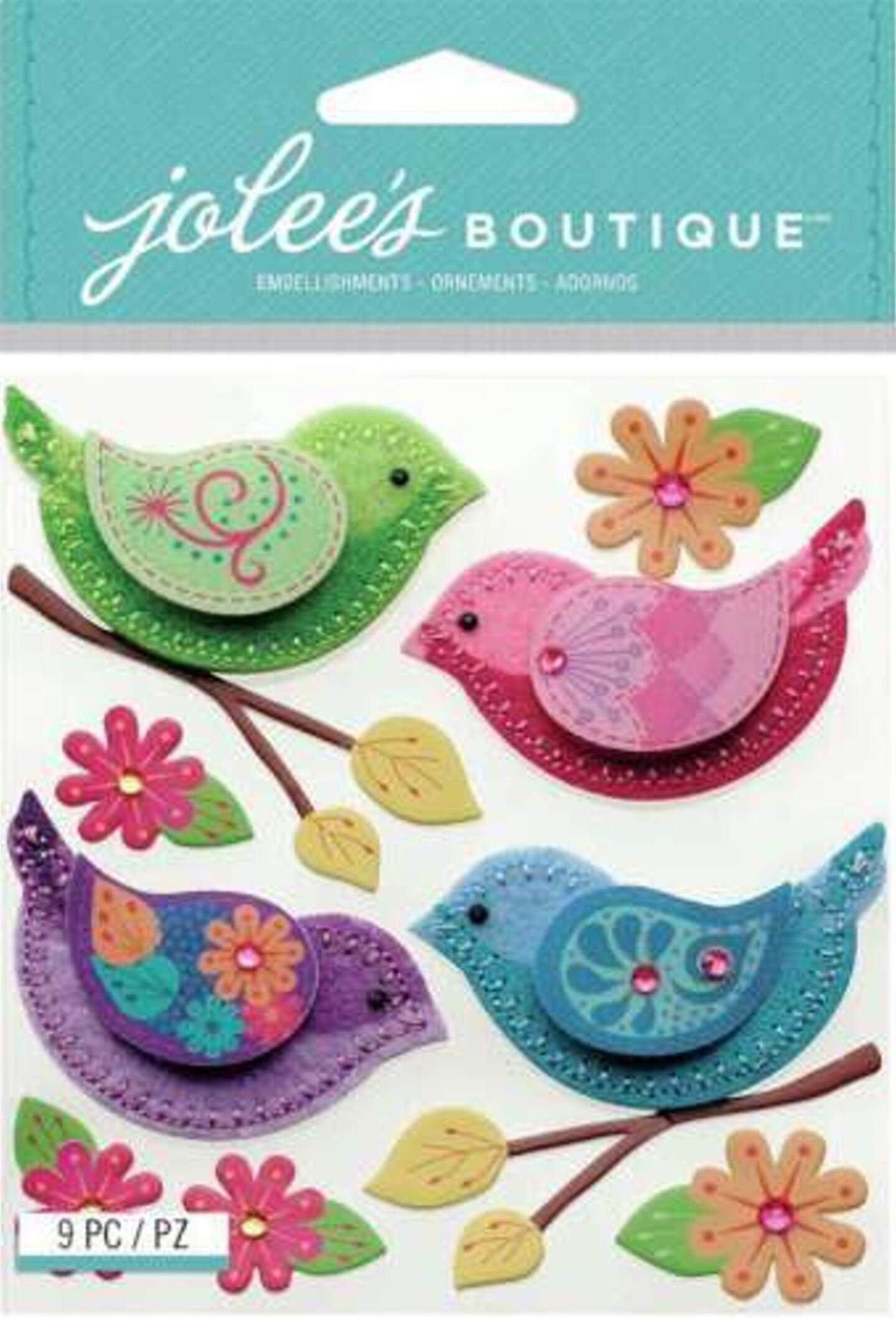 Jolee&#x27;s Boutique Stitched Colorful Birds Dimensional Stickers