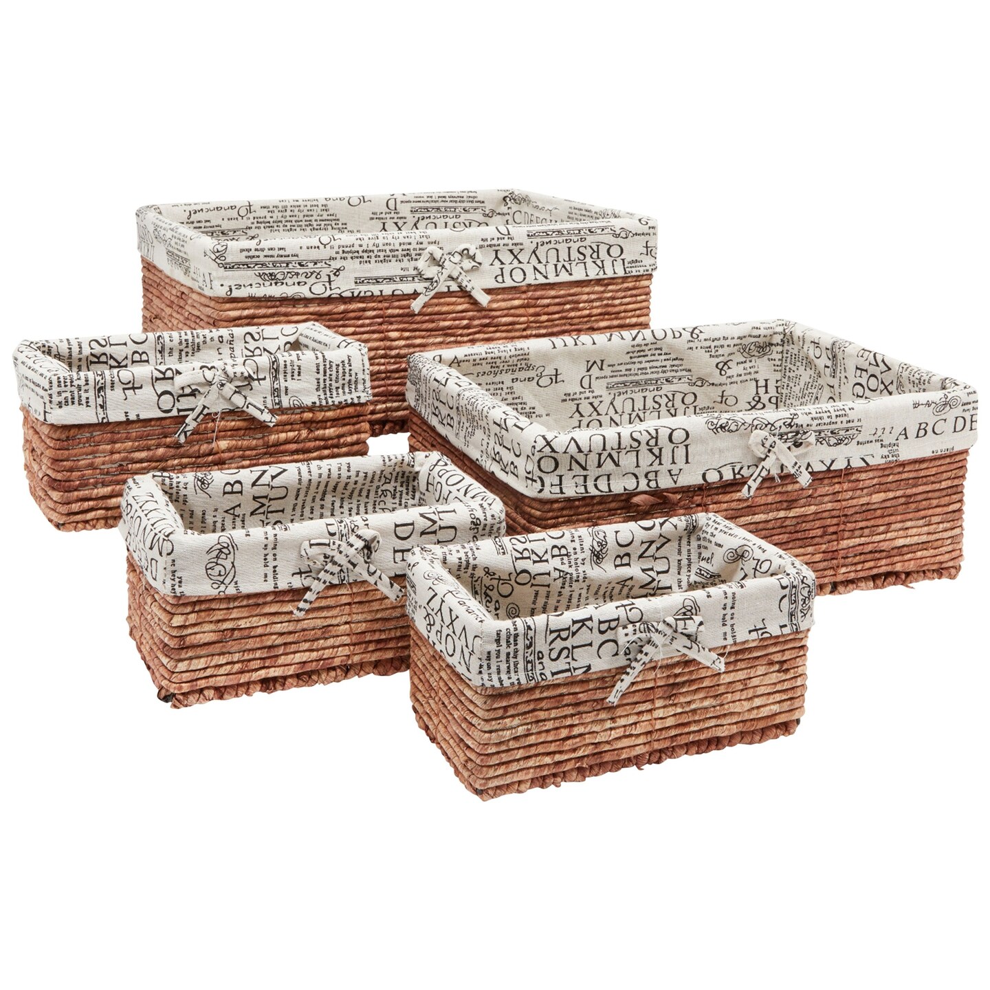 Set of 5 Brown Wicker Baskets for Storage, Shelf Baskets