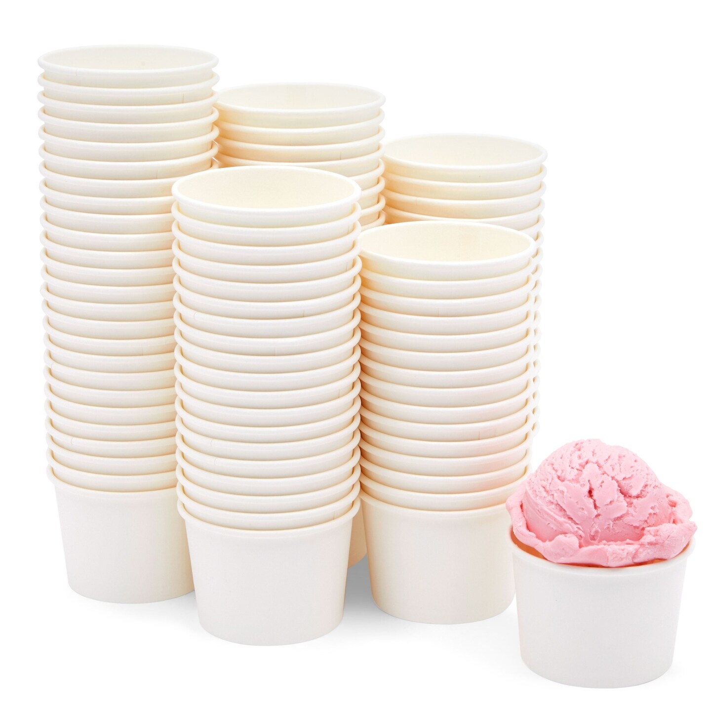 100-Pack Disposable Paper Ice Cream Cups, 5oz Dessert Bowls for Sundae Bar, Frozen Yogurt (White)
