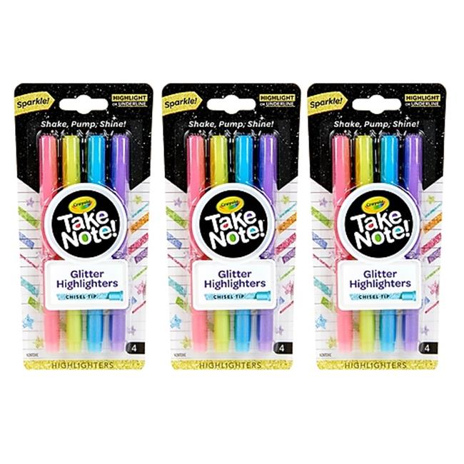 Crayola Take Note Glitter Highlighters, Assorted Colors, Child, 4 Count