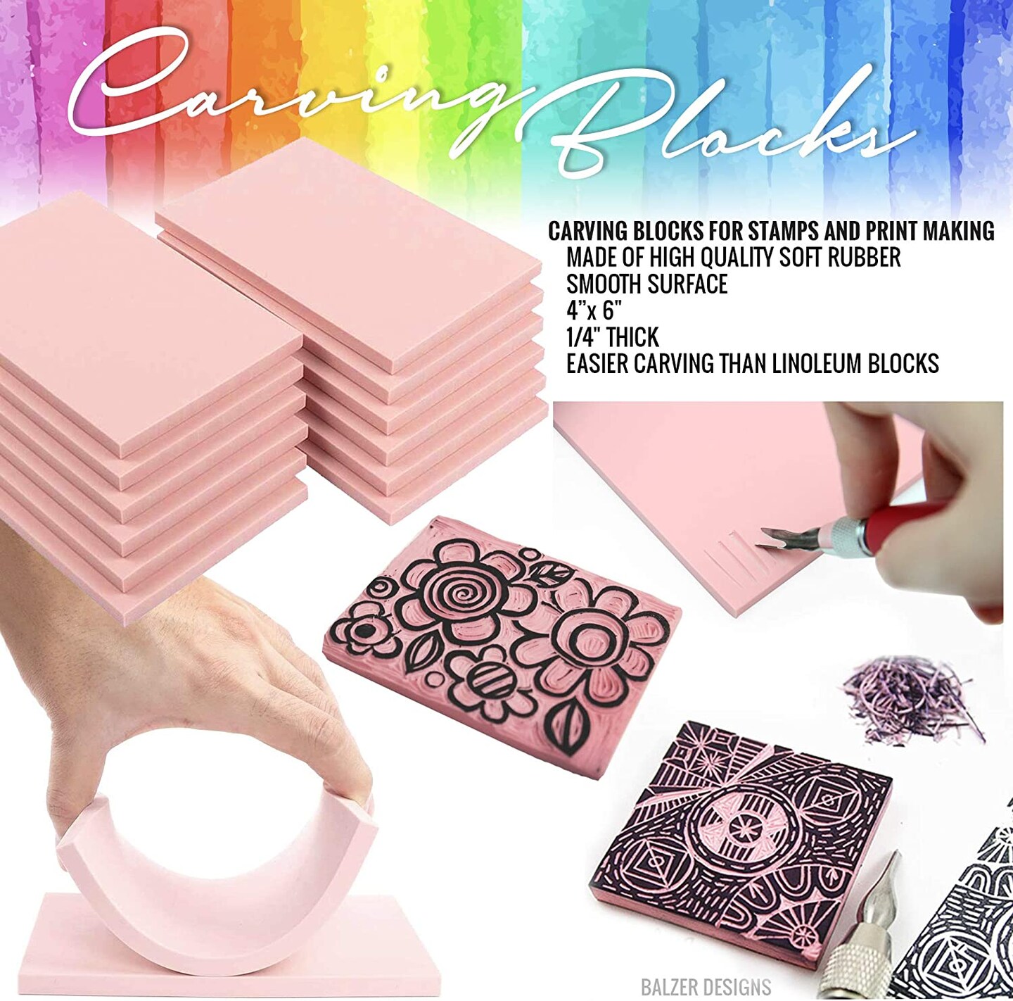 Linoleum Blocks for Printmaking (6pack) and Stamp Carving Tool - Printmaking  Supplies for Rubber Stamp Carving Block Printing - Linoleum Carving Tools  and lino Rubber Block Stamp Carving kit