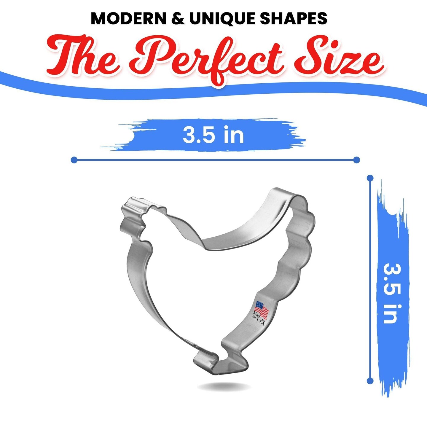 Chicken Cookie Cutter 3.75 in, CookieCutter.com, Tin Plated Steel, Handmade in the USA