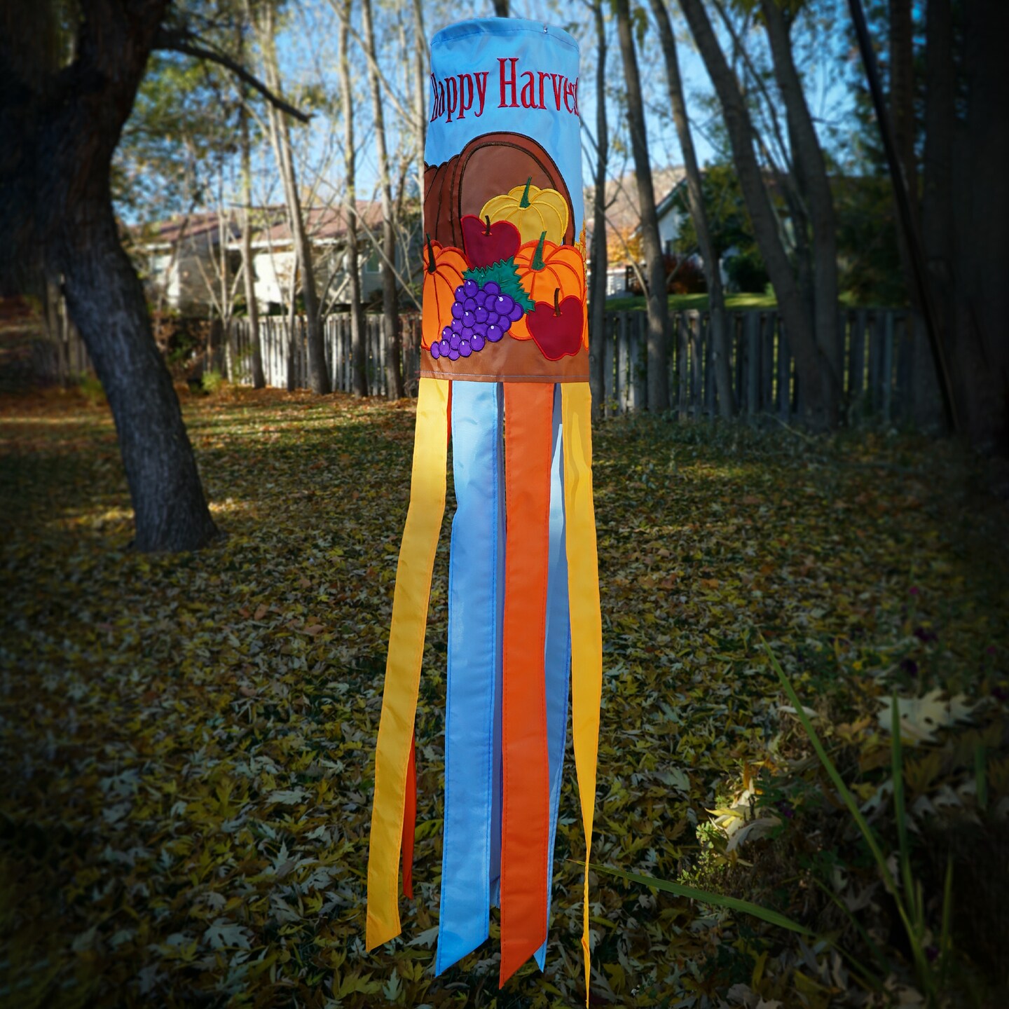 In the Breeze Happy Harvest 40 Inch Windsock - Hanging Thanksgiving Decoration - Outdoor Holiday décor
