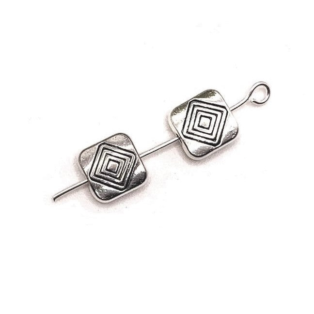 4, 20 or 50 Pieces: Antique Silver Square Spacer Beads, 9x8mm - Double Sided