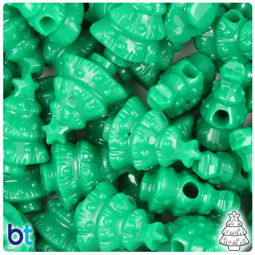 BeadTin Green Opaque 25mm Christmas Tree Plastic Pony Beads (24pcs)