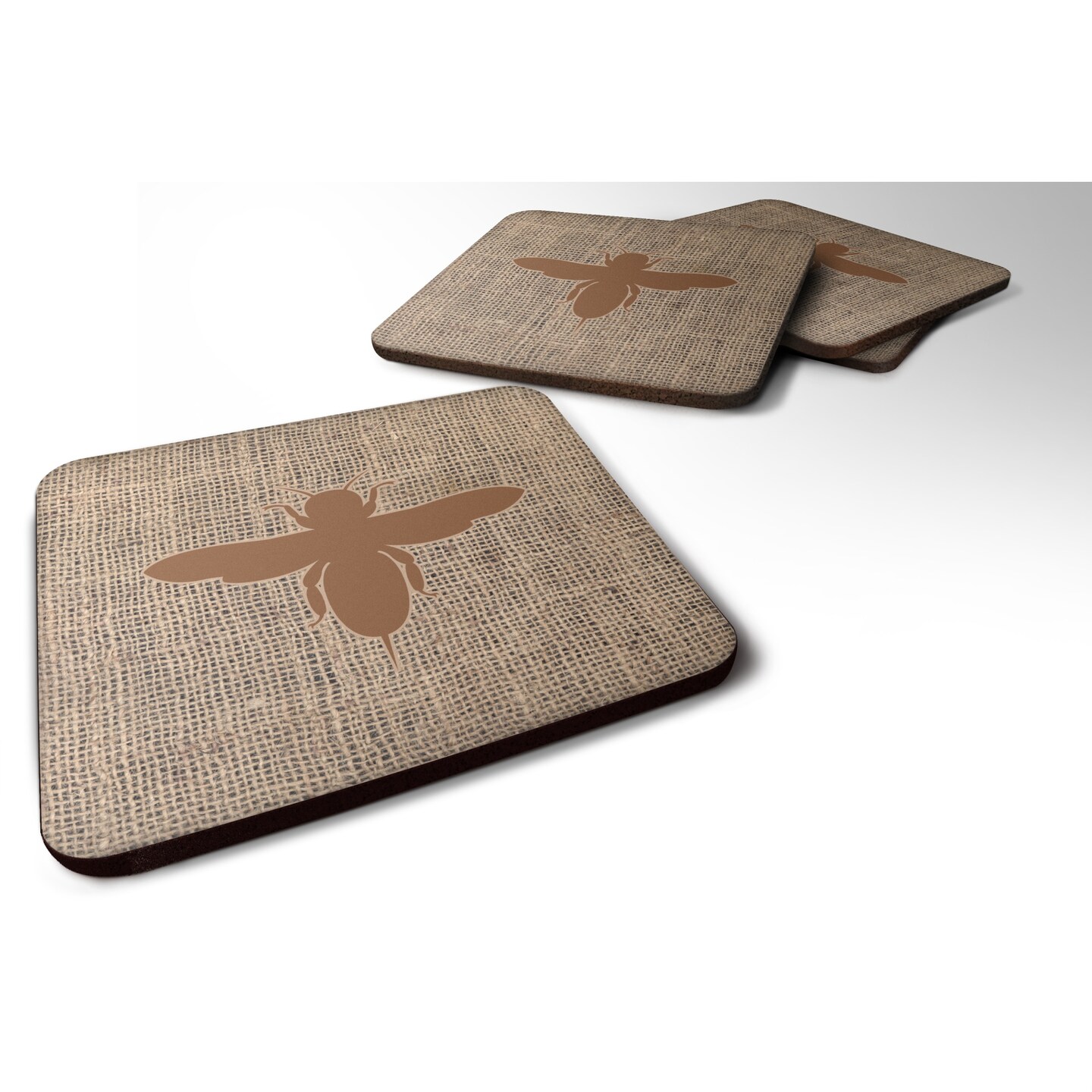 "Caroline's Treasures BB1057-BL-BN-FC Bee Burlap and Brown Foam Coasters (Set of 4), 3.5"" H x 3.5"" W, Multicolor"