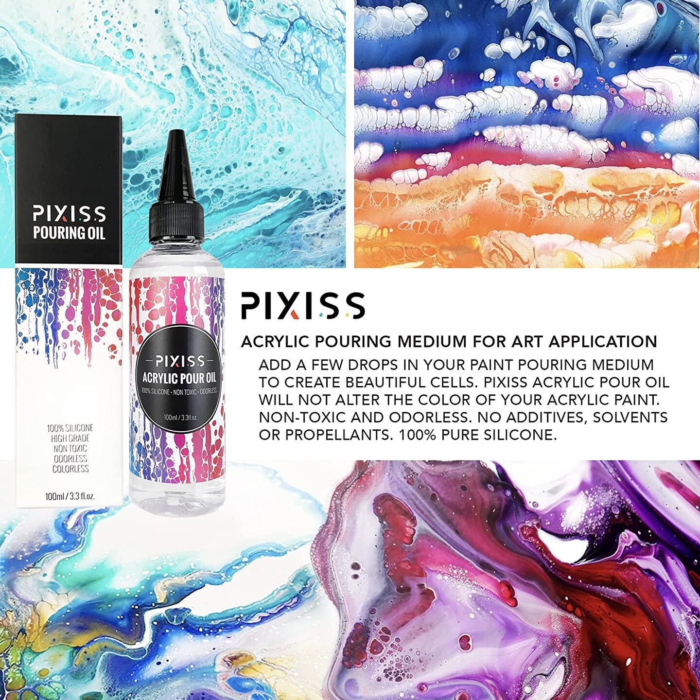 Floetrol Pouring Medium for Acrylic Paint Pixiss Acrylic Pouring Oil for Creating Cells