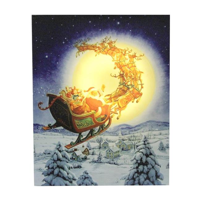 Northlight 32915373 LED Back Lit Flying Santa Claus &#x26; Sleigh Christmas Wall Art - 19.75 x 15.75 in.