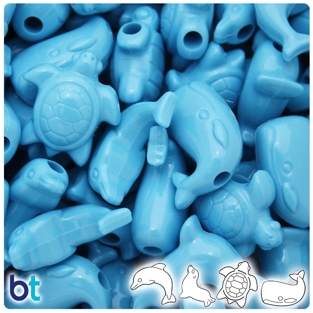BeadTin Baby Blue Opaque Marine Life Plastic Pony Beads (2oz)