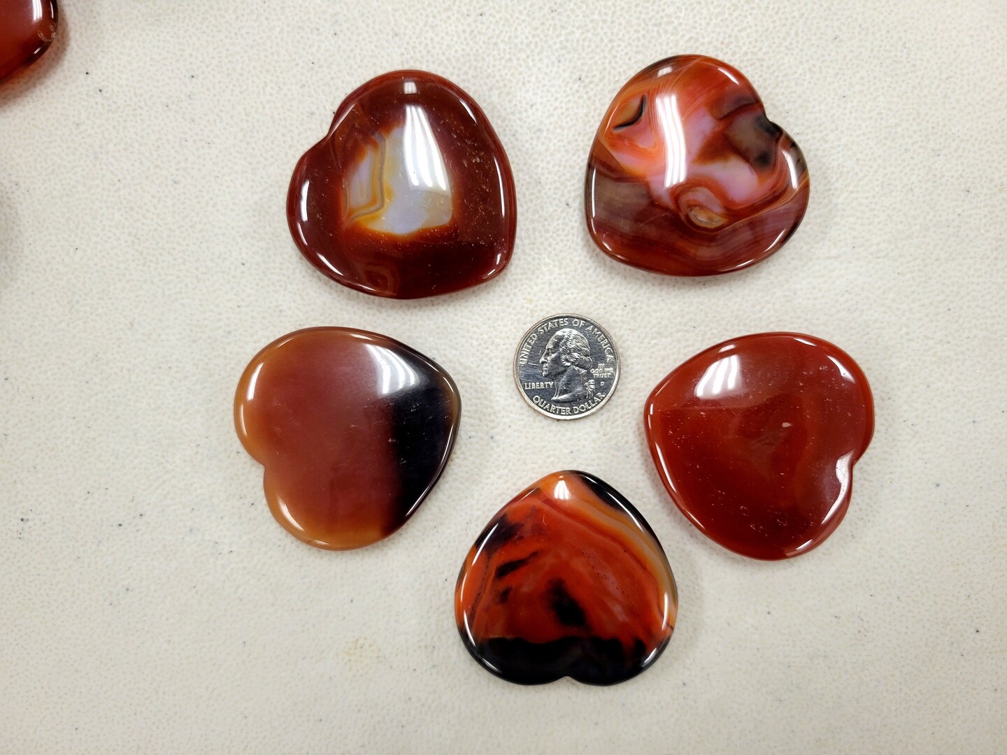 Carnelian Crystal Heart Palm Stones