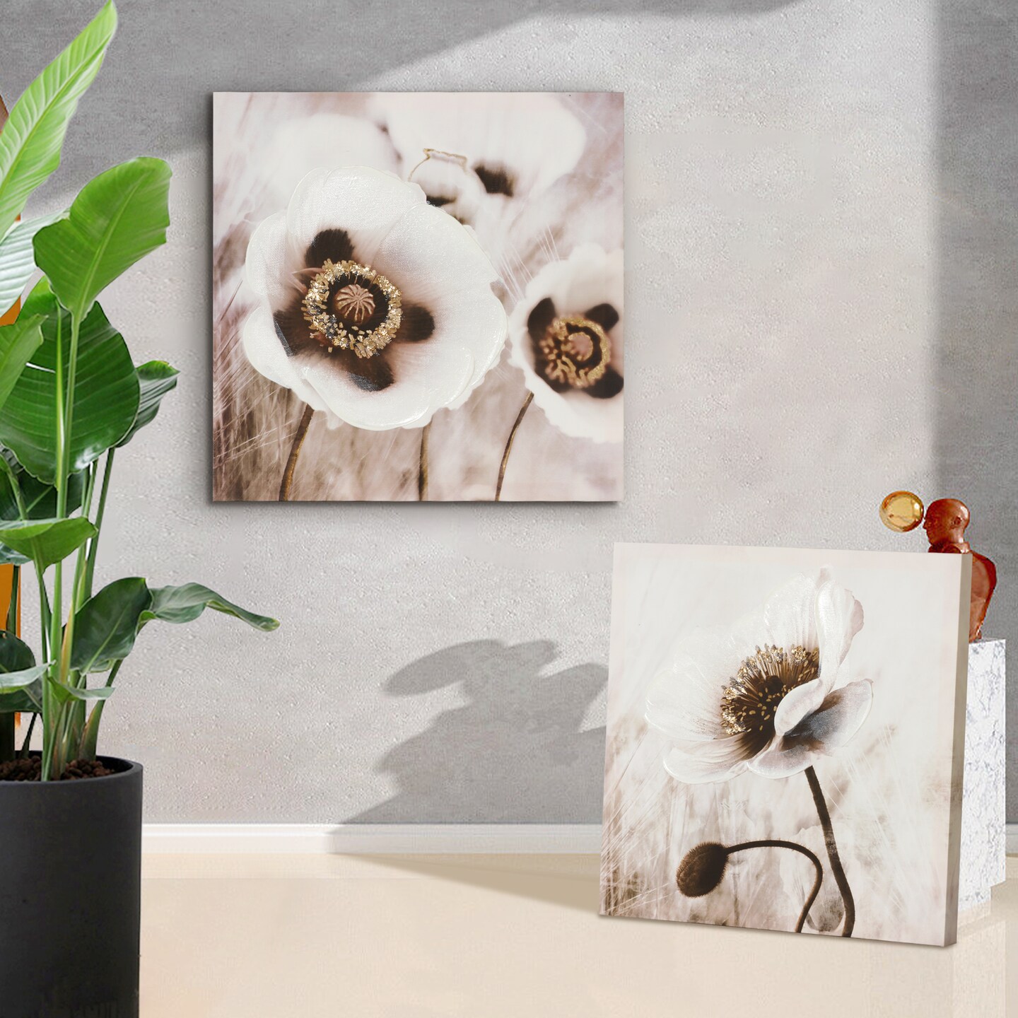 12&#x22;x12&#x22; Brown Flowers Wall Decor Canvas Wall Art 3 Piece Framed Wall Art