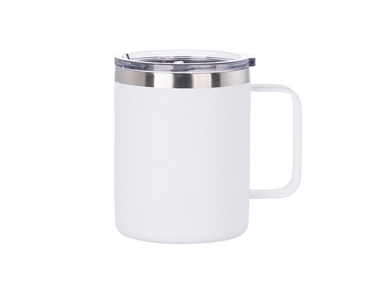 Engraving Coffee Cup, 10 oz with Lid and Handle (White)