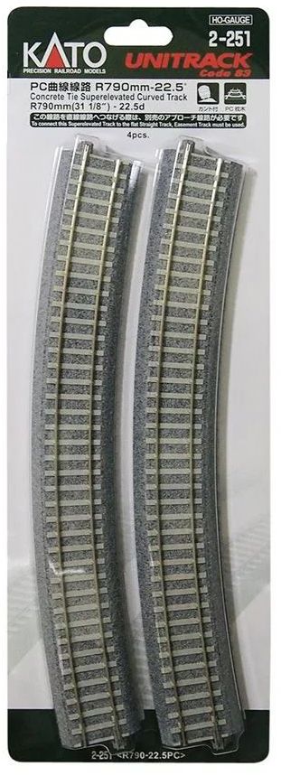 Kato  HO-Scale 790mm (31 1/8&#x22;) Radius 22.5&#xBA; CT Superelevated Curve Track [4 pcs] Train Track