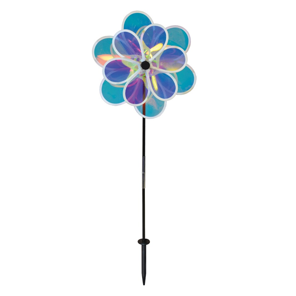 In the Breeze 2665 - 13.5 Inch Iridescent Double Flower Spinner - Outdoor Garden D&#xE9;cor