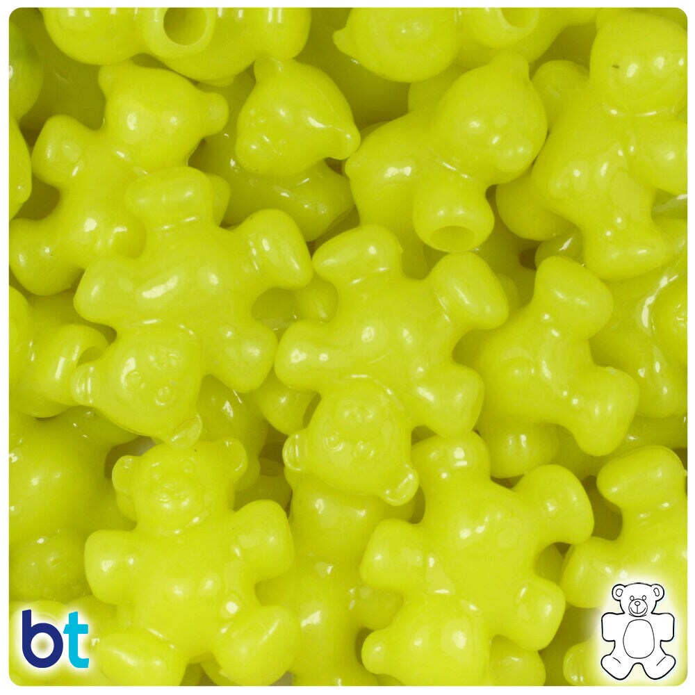 BeadTin Lemon Neon Bright 25mm Teddy Bear Plastic Pony Beads (24pcs)