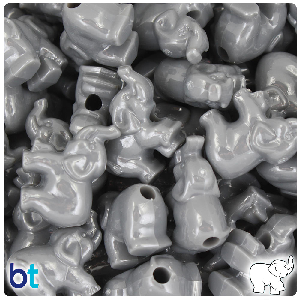 BeadTin Dark Grey Opaque 25mm Elephant Plastic Pony Beads (24pcs)