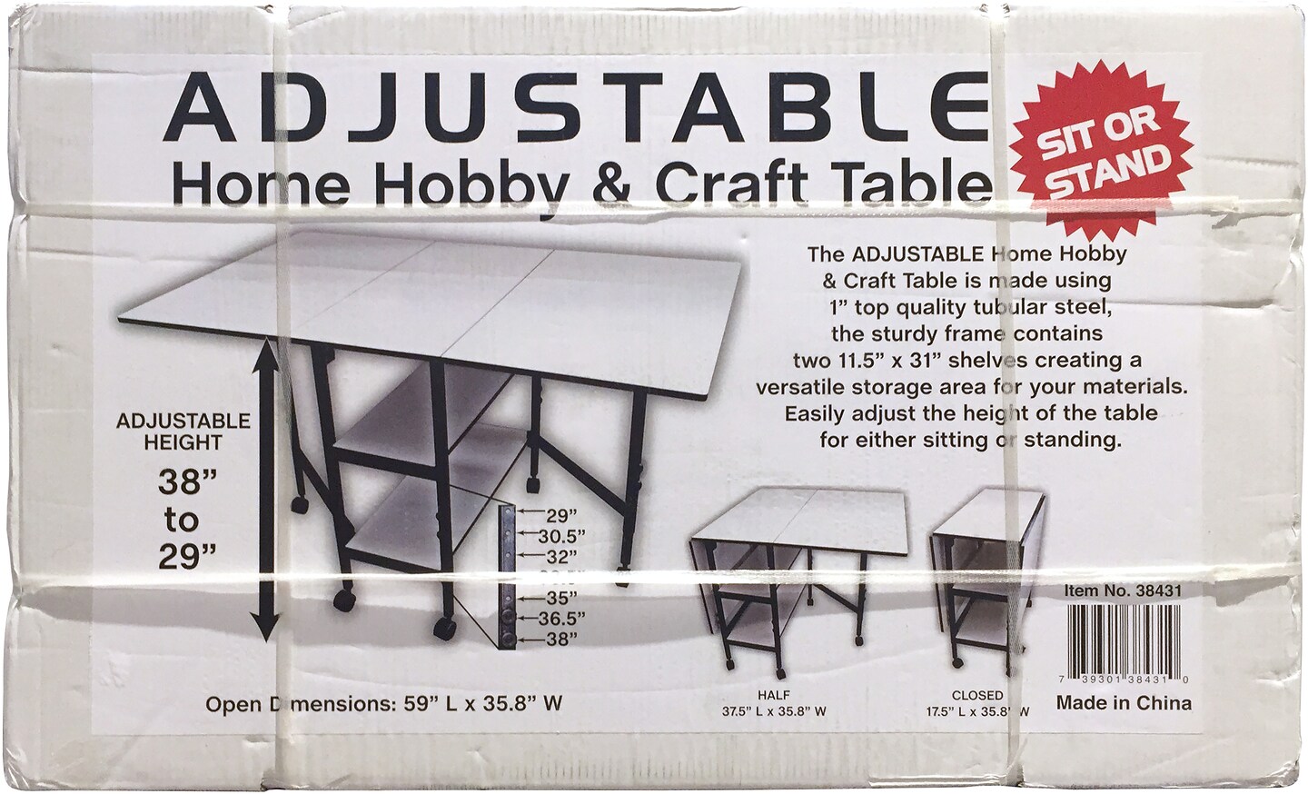 Sullivans Home Hobby Adjustable Height Foldable Table-59&#x22;X35.8&#x22;