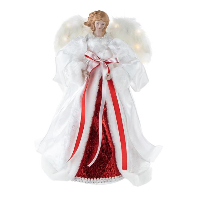 Northlight 35245923 14 in. White &#x26; Red Angel with Lighted Wings Christmas Tree Topper