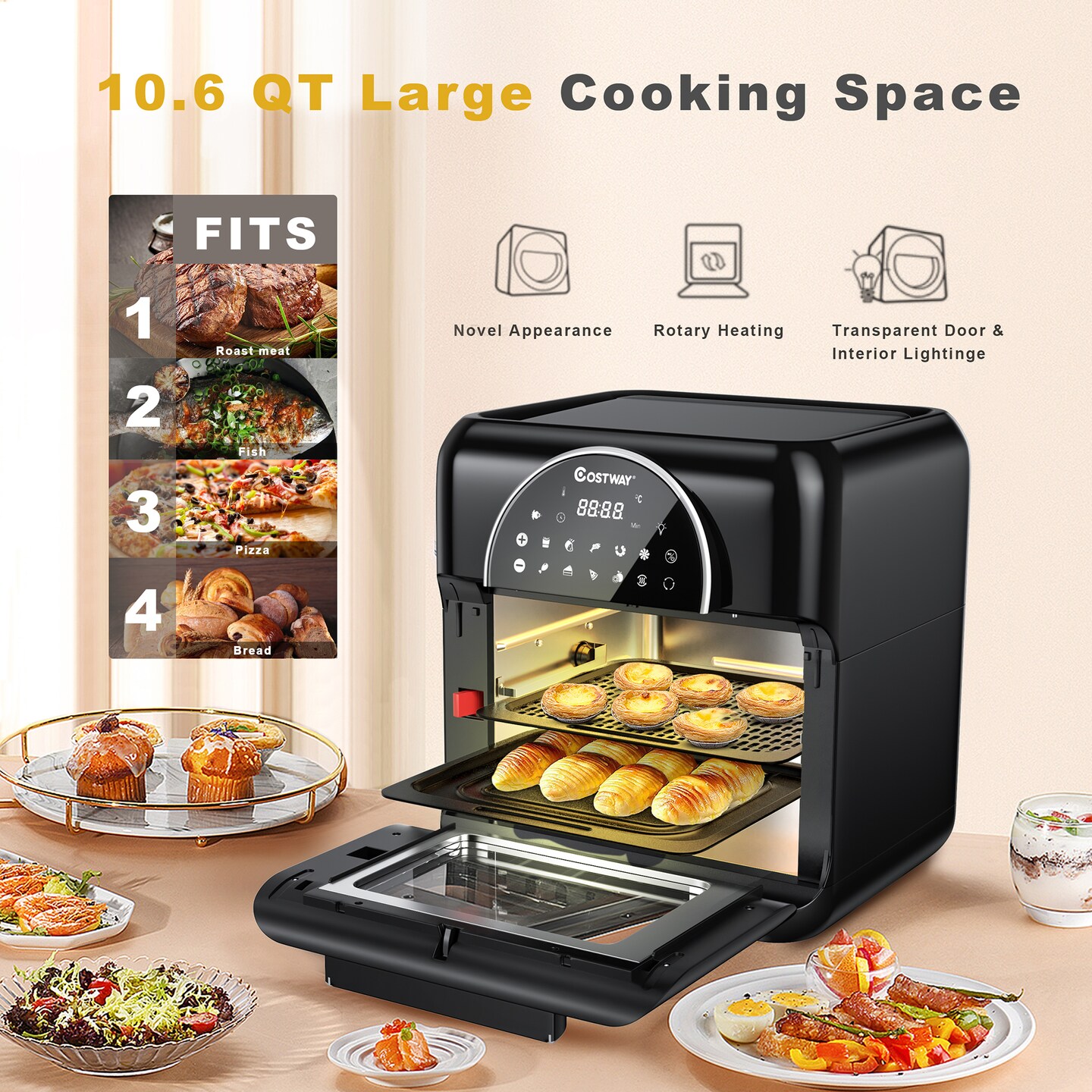 Costway 8-in-1 Air Fryer 10.6QT Digital Toaster Oven Rotisserie w/ Accessories