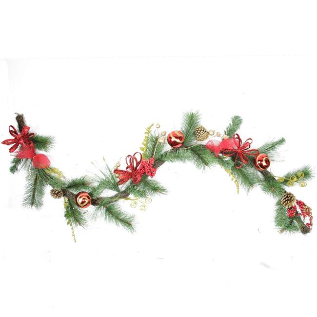 Northlight 32277498 6 ft. x 6 in. Grapevine & Pine with Red Ball