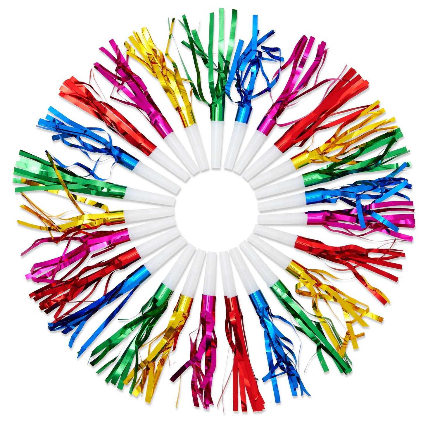 50 Pack Noise Makers Party Favors, Bulk Birthday Horns (5 Colors)