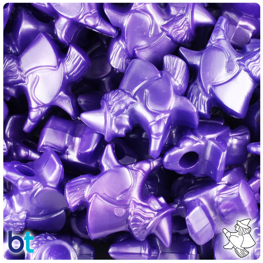 BeadTin Dark Purple Pearl 24mm Witch Plastic Pony Beads (24pcs)